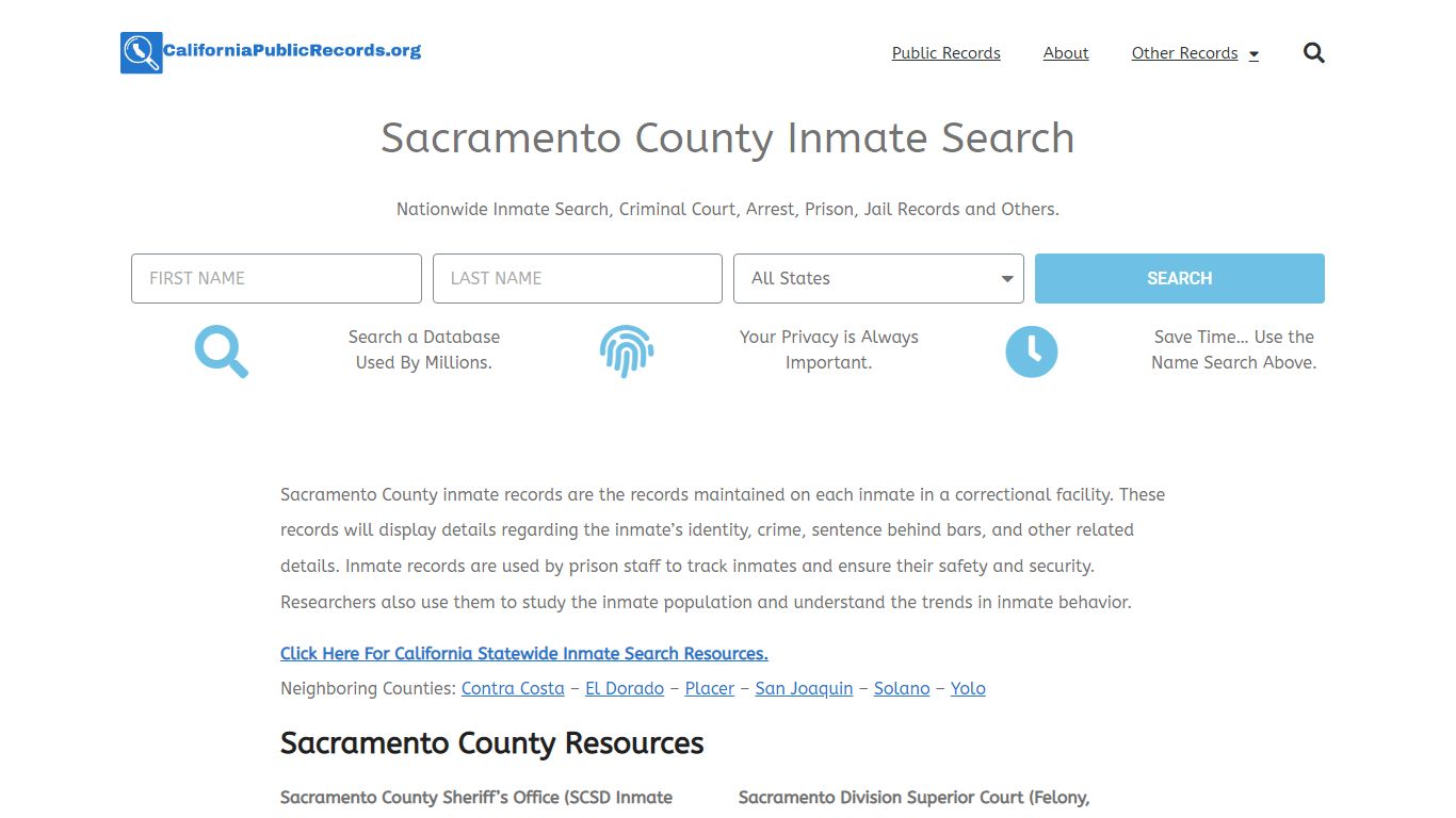 Sacramento County Inmate Search - Current & Past SCSD CA Jail Records