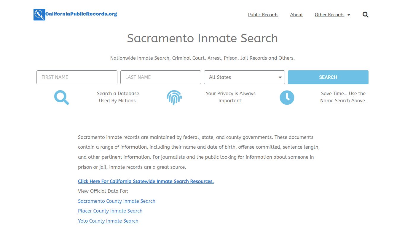 Sacramento Inmate Search - Current & Past SPD CA Jail Records